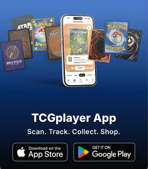 TCGplayer app page with App Store and Google Play download buttons